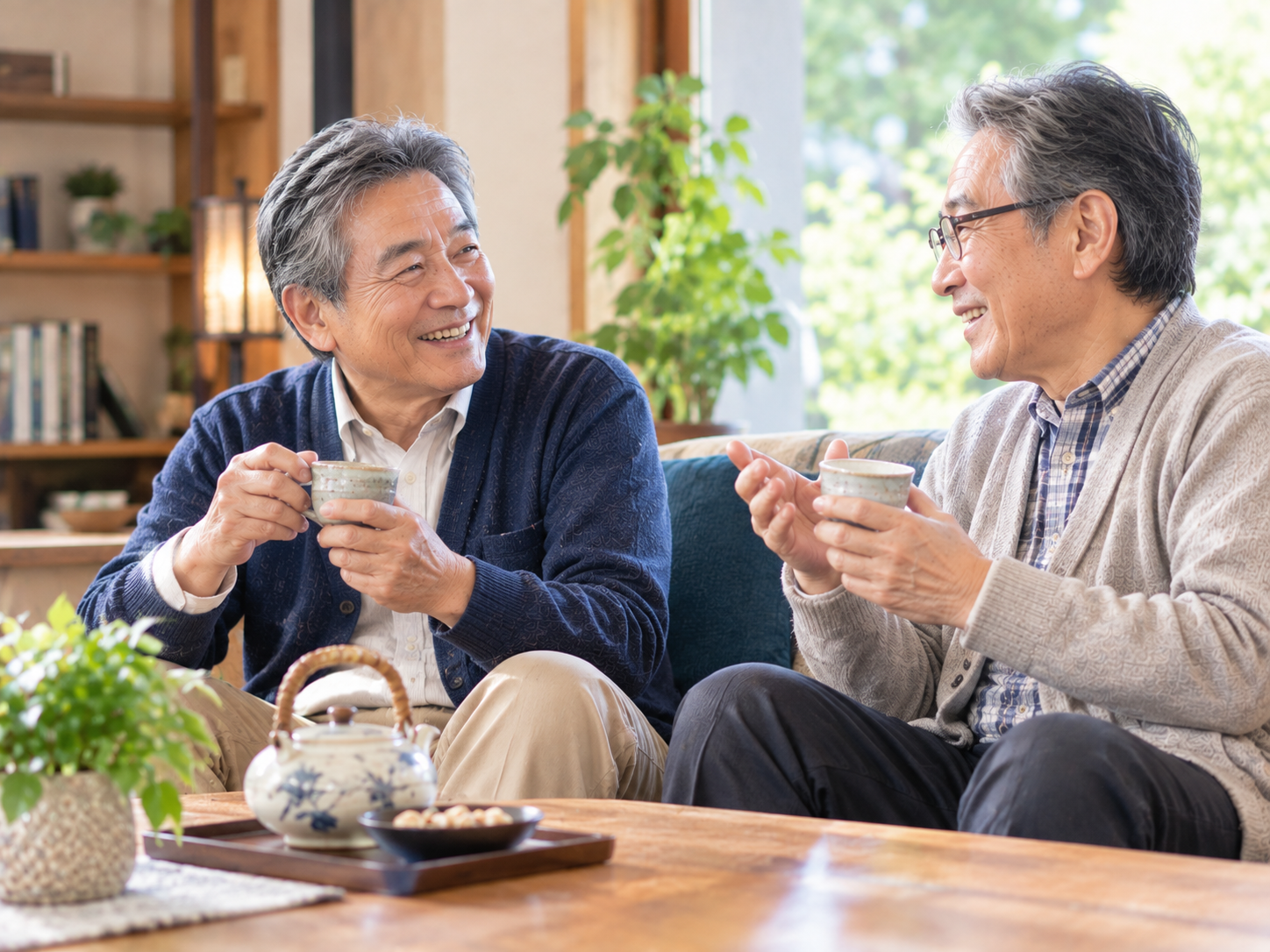 ご自宅でリラックスしてお茶を飲むイメージ画像